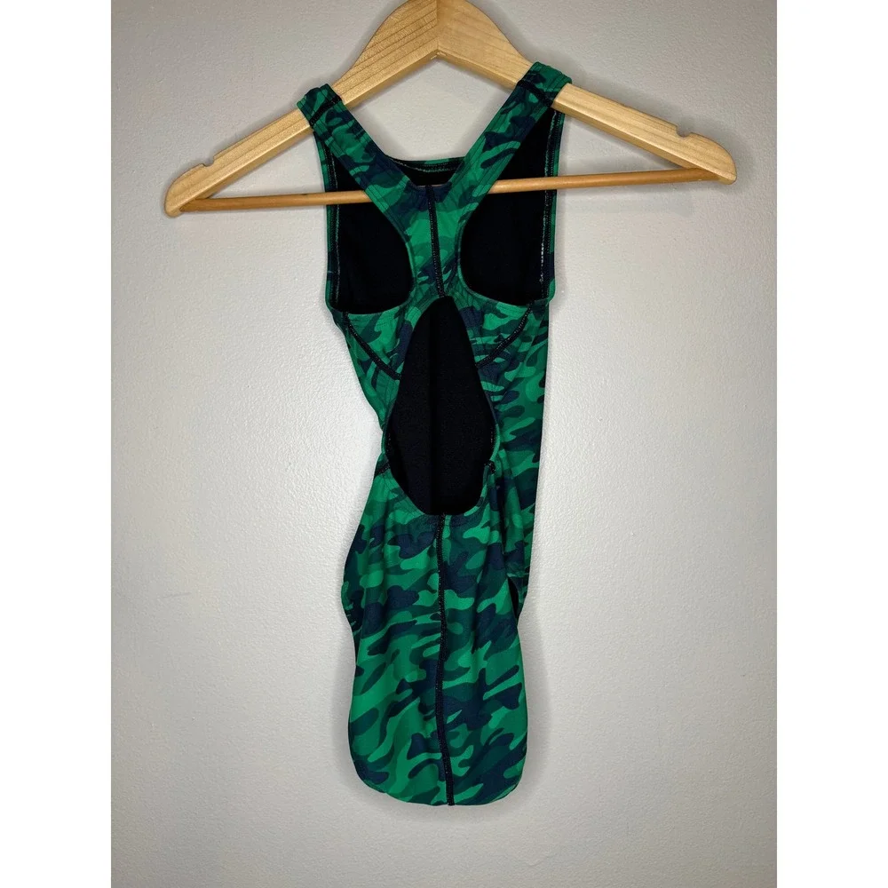 TYR Girls Green Camo One Piece Swimsuit Racerback Performance Swim Size 24